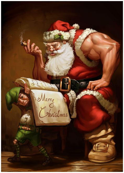 Merry Christmas 2009 by AlexAlexandrov.deviantart.com on @deviantART Gym Thoughts, Santa Claus Pictures, Fitness Humor, Bad Santa, Funny Fitness, Workout Memes, Gym Memes, Creative Illustration, Gym Humor