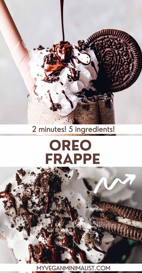 This easy Oreo frappe is a homemade version of your favourite McDonald's or Starbucks beverage. This is a much cheaper version of store bought frappuccinos you can buy at the likes of Tim Hortons, Dairy Queen, etc, plus, it's considerably lower in calories. Refreshing iced coffee mixed with milk, crushed Oreos and some vanilla. Made without ice cream, looks gorgeous, using only 5 basic ingredients. Enjoy this Cookies & Cream frappe on its own as a dessert and make sure to serve immediately! Oreo Frappe Starbucks, Oreo Frappe Recipe, Oreo Frappe, Frappe Starbucks, Oreo Frappuccino, Coffee Frappuccino, Frappe Recipe, Easy Ice Cream, Crushed Oreos