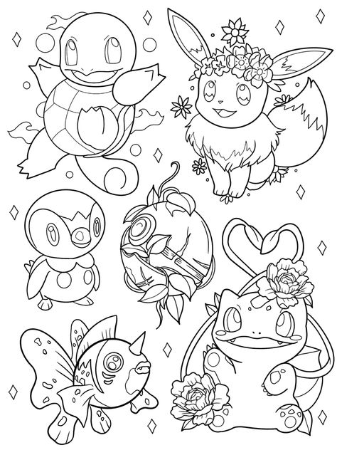 Coloring Pages Tattoo Art, Pokemon To Print, Pokemon Coloring Pages For Adults, Cute Pokemon Tattoo Design, Pokemon Line Drawing, Pokemon For Coloring, Coloring Pages To Print Disney, Girly Pokemon Tattoo, Pokemon Flash Sheet