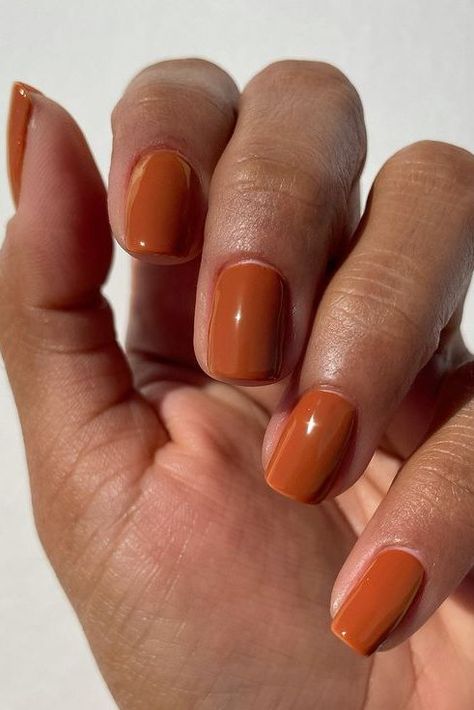 Burnt Orange Nails Burnt Orange Nails, 2023 Nail, Orange Nail Designs, Fall Nail Polish, Orange Nail Polish, Simple Fall Nails, Fall Manicure, Fall Nail Trends, Fall Gel Nails