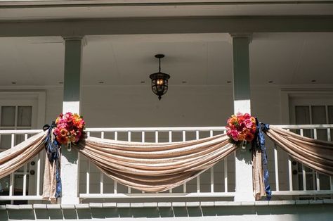 Tulle Garland, Staircase Decoration, Wedding Staircase, Stairs Decoration, Draping Wedding, Front Yard Decor, Draping Fabric, Rustic Wedding Signs, Fence Decor