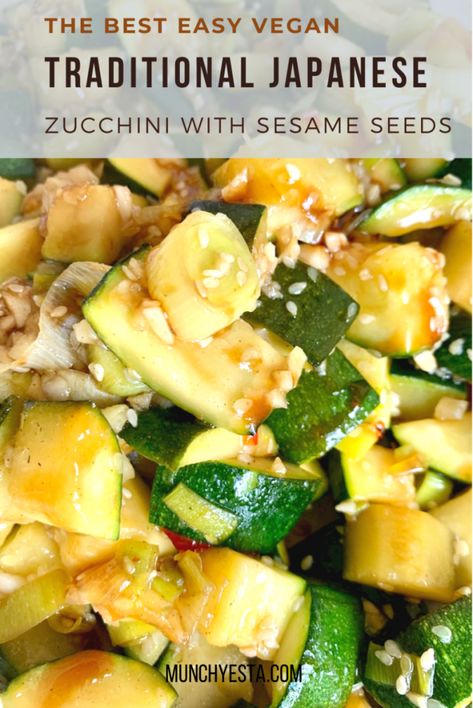 Tender zucchini and Caramelized leeks drenched in garlic sauce and sesame seeds. Vegan Zucchini And Leek Recipes, Japanese Zucchini Recipes, Leek And Zucchini Recipe, Asian Recipes For Diabetics, Leeks And Zucchini, Zucchini Recipes Asian, Asian Zucchini Recipes, Zucchini With Soy Sauce, Asian Squash And Zucchini