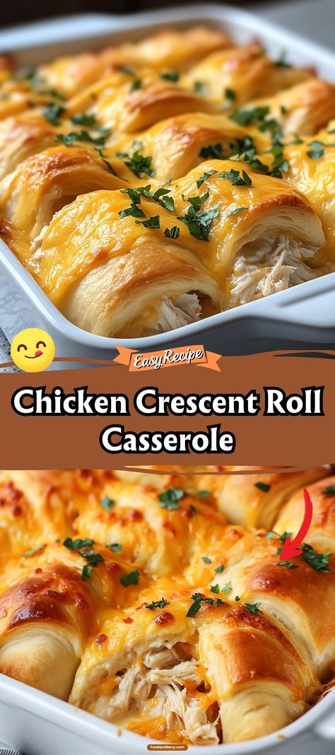 Experience the delight of Chicken Crescent Roll Casserole, where flaky crescent rolls meet a creamy chicken filling. This casserole is topped with cheese and baked until golden, offering a comforting and satisfying dish that’s sure to gather compliments from everyone at the table. #ChickenCasserole #CrescentRolls #ComfortFood Dinner Ideas For Parties, Chicken Crescents, Dinner Ideas Fun, Chicken Crescent Bake, Family Dinner Ideas Healthy, Fun Dinner Ideas, Crescent Roll Casserole, Crescent Bake, Chicken Crescent Rolls