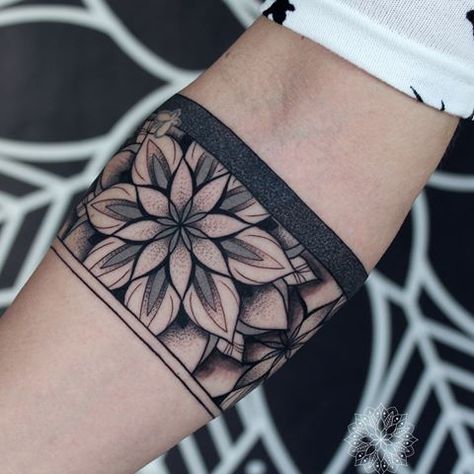 Lower Leg Mandala Tattoos Women, Black Cuff Tattoo, Peony Band Tattoo, Lotus Arm Band Tattoo, Forearm Cuff Tattoo Women, Calf Band Tattoos For Women, Elbow Band Tattoo, Wrist Band Tattoo Men Design, Braslet Tattoo