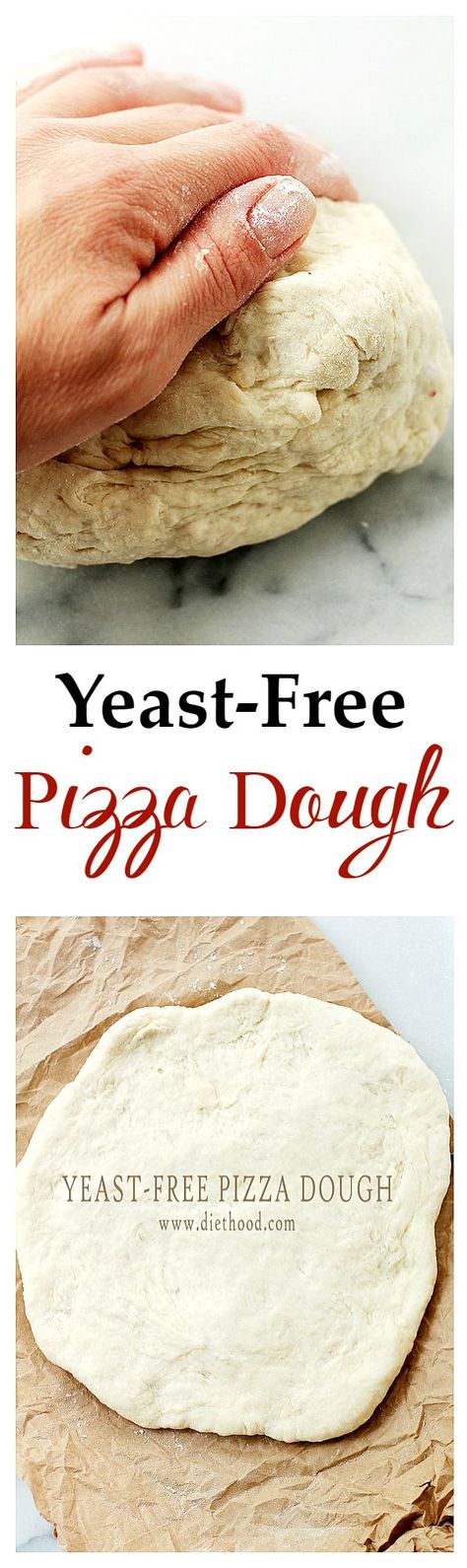 Yeast-Free Pizza Dough | www.diethood.com | Fast and simple recipe for Pizza Dough made without yeast! This is very good and SO easy to make! Yeast Free Pizza Dough, Recipe For Pizza Dough, Yeast Free Diet, Yeast Free Recipes, Recipe For Pizza, No Yeast Pizza Dough, Yeast Free Breads, Recipes With Yeast, Pizza Vegana