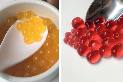 Homemade popping boba molecular gastronomy experiment. Boba Balls, Tea Image, How To Make Boba, Boba Bar, Tea Images, Boba Recipe, Boba Tea Recipe, Popping Boba, Bubble Tea Recipe