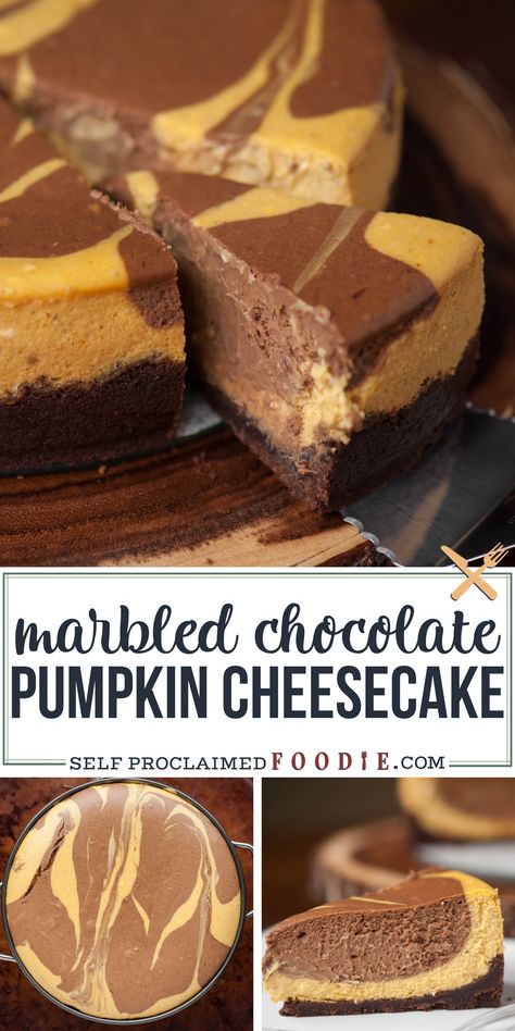 Fall Cheesecakes, Pumpkin Chocolate Cheesecake, Chocolate Pumpkin Cheesecake, Cheesecake Pumpkin, Marbled Chocolate, Chocolate Graham Cracker Crust, Pumpkin Swirl Cheesecake, Dessert Cheesecake, Low Carb Cheesecake Recipe