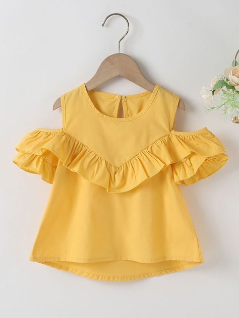 Girls Top Design, Yellow Girls, African Dresses For Kids, Trim Design, Kids Frocks Design, Kids Dress Wear