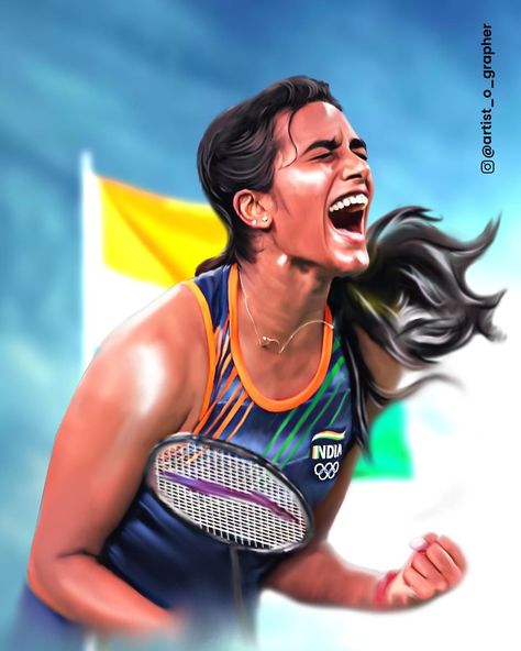 #Girlpower .. Bronze medal in Olympics 🇮🇳🇮🇳🇮🇳 congratulations dhakkad Sindhu for your 2nd Olympic medal . . In canvas @pvsindhu1 #tokyo #olympics #karate #kumite #japan #roadtotokyo #wkf #karatedo #sport #worldkaratefederation #olympic #pvsindhu #badminton #india Karate Kumite, P V Sindhu, Pv Sindhu, India Painting, Olympic Medals, Tokyo Olympics, Woman Painting, Badminton, Karate