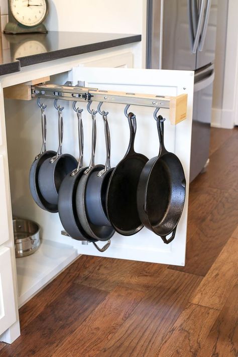 Pot Hanging Rack, Hanging Pans, Kabinet Dapur, Inside Cabinets, Life Lately, Hanging Rack, Diy Kitchen Storage, Smart Kitchen, Kitchen Furniture Design