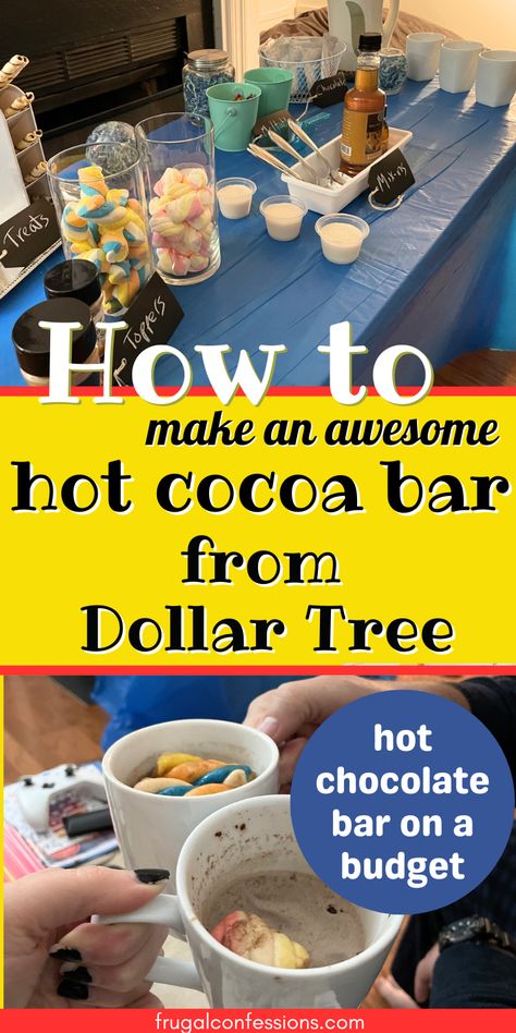 Hot Cocoa Bar Ideas For Wedding, Hot Drinks Bar Wedding, Hot Chocolate Bar Ingredients, How To Make A Hot Cocoa Bar, Ideas For Hot Chocolate Bar, Hot Chocolate Bar Birthday Party, Diy Hot Chocolate Bar Dollar Tree, Hot Cocoa For A Large Crowd, Hot Chocolate Buffet