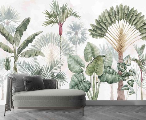 Jungle Print Wallpaper, Tropical Wall Mural, Terrazzo Decor, Panoramic Wallpaper, Palm Trees Wallpaper, Forest Wall Mural, Tropical Oasis, Jungle Wallpaper, Wall Mural Wallpaper