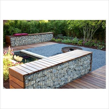 GAP Photos Gabion Bench, Gabion Ideas, Lake Houses Exterior, Profile Images, Front Gardens, Side Garden, House Outside Design, Backyard Fire, Patio And Garden