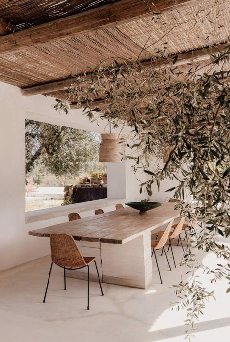 Villas In Italy, Small Patio Garden, Casa Exterior, Indoor Fireplace, Spanish House, Small Patio, Olive Tree, Al Fresco Dining, Dining Space