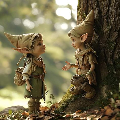 Garden Elf, Forest Elves, Fairy Art Dolls, Arte Alien, Elves And Fairies, Cute Fantasy Creatures, Round Canvas, Forest Creatures, Fantasy Images