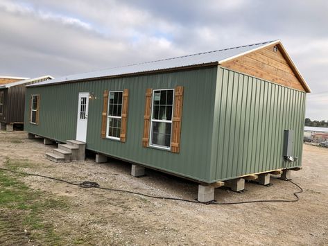 Single Wide Trailer Remodel, Cabin Exterior Colors, Mobile Home Exteriors, Mobile Home Renovations, Build A Shed, Portable Cabins, Shed Home, Shed To Tiny House, Portable Buildings