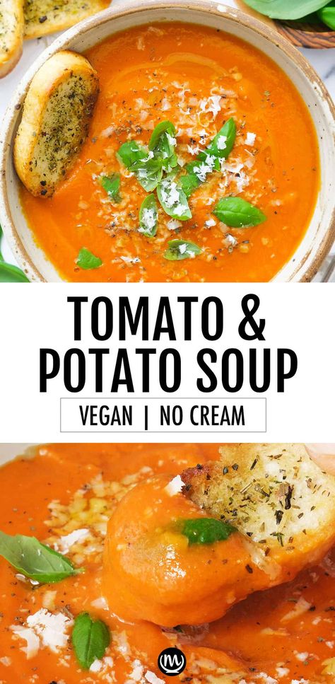 Canned Tomato Recipes, Quick Tomato Soup, Soup With Potatoes, Tomato Potato, Vegan Tomato Soup, Tomato Soup Homemade, Cooking Tomatoes, Creamy Tomato Soup, Cheap Dinner Recipes