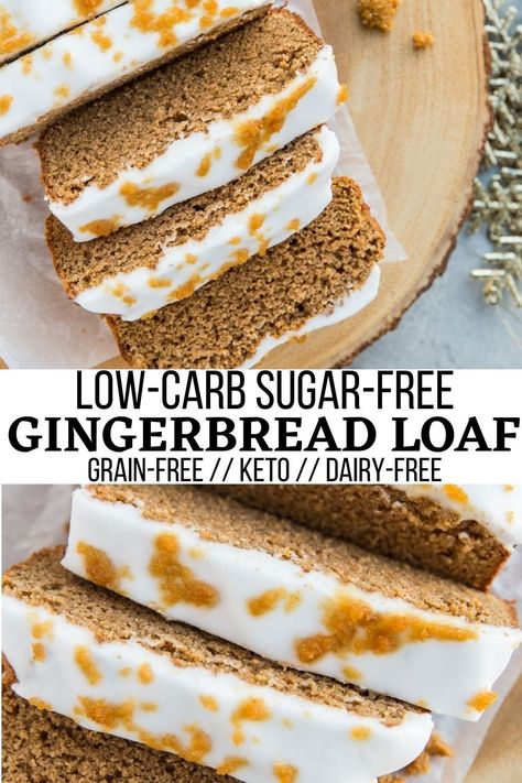 Low-Carb Gingerbread Loaf (Dairy-Free) - Low-Carb Gingerbread Loaf - keto, grain-free, gluten-free, dairy-free, sugar-free, delicious holiday treat! Make it for Christmas breakfast! #keto #Christmas #lowcarb #gingerbread #grainfree #paleo Recipe With Almond Flour, Keto Gingerbread, Paleo Gingerbread, Healthy Gingerbread, Low Carb Gingerbread, Gingerbread Loaf, Best Gluten Free Desserts, Breakfast Keto, Keto Christmas