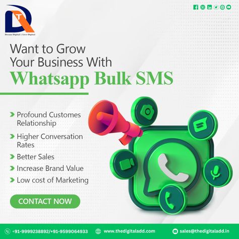 WhatsApp marketing is a type of DIGITAL marketing, which implies promoting a brand through WhatsApp. This channel helps brands reach an enormous audience, build strong relationships with customers, and increase sales.

Call/ WhatsApp- 9599064933
Visit- www.thedigitaladd.com
Mail : sales@thedigitaladd.in

#Whatsappmarketing #bulkwhatsapp #promotion  #onlineplatform #advertisingagency##websitedevelopmentservice #brandmarketing #digitalmarketing  #thedigitaladd Work Hacks, Work Hack, Whatsapp Marketing, Marketing Poster, Online Marketing Strategies, Social Media Marketing Agency, Sms Marketing, Skin Clinic, Website Design Services