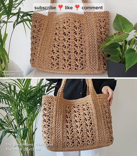 Crochet Easy Tote Bag: Stylish and Practical Accessory - CrochetBeja Crochet Tote Bags Free Patterns, Crochet Tote Bags, Easy Tote Bag, Yarn Tote Bag, Yarn Tote, Bag Tutorials, Crochet Bag Tutorials, Crochet Easy, Knitting Videos