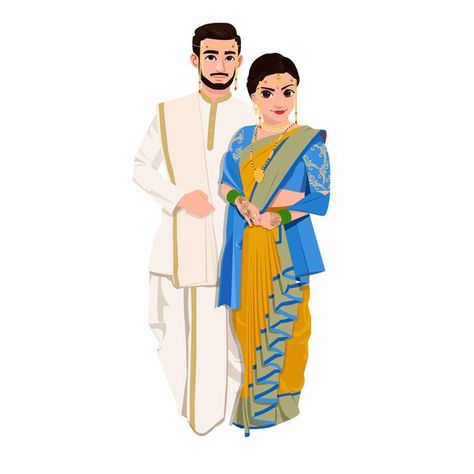 Marathi Wedding Illustration, Marathi Couple Illustration, Maharashtrian Bride Illustration, Marathi Wedding Couple Illustration, Marathi Wedding Caricature, Maharashtrian Wedding Invitation Card, Illustration Art Wedding, Marriage Cartoon, Engagement Mehendi