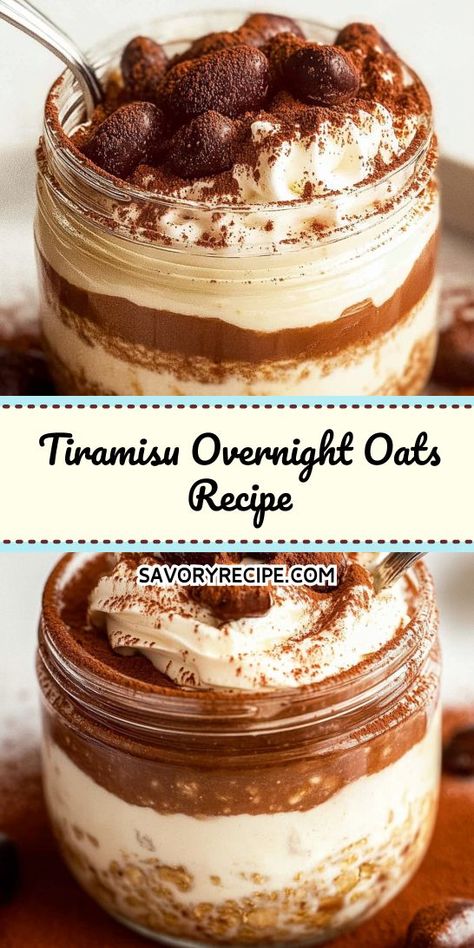 Indulge in the creamy delight of Tiramisu Overnight Oats! This easy dessert recipe combines rich coffee, layered flavors, and wholesome oats for a guilt-free treat. Perfect for breakfast or a sweet afternoon snack, these oats will satisfy your dessert cravings while keeping your mornings deliciously simple. Tiramisu Overnight Oats, Oats Smoothie Recipes, Overnight Oats Recipe Easy, Easy Tiramisu, Dessert Cravings, Oat Recipes Healthy, Easy Overnight Oats, Overnight Oats Recipe Healthy, Oat Smoothie