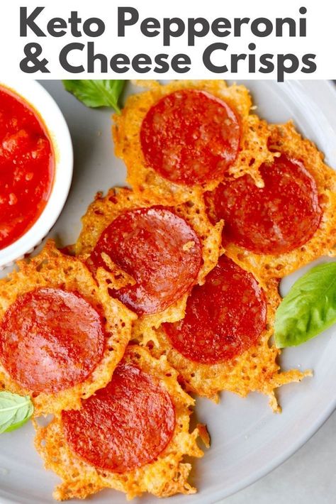 These Pepperoni and Cheese Crisps have got to be the easiest Gluten Free and Keto snack of all time! You just need three ingredients and less than five minutes to make them at home, and you can cook them in a skillet, oven, or microwave, whatever you prefer! #cookathomemom #ketorecipes #snacks Pepperoni Bites, Fresh Mozzarella Recipe, Sugar Free Tomato Sauce, Pepperoni And Cheese, Pepperoni Recipes, Mozzarella Recipes, Cheese Crisps, Keto Cheese, Keto Snack