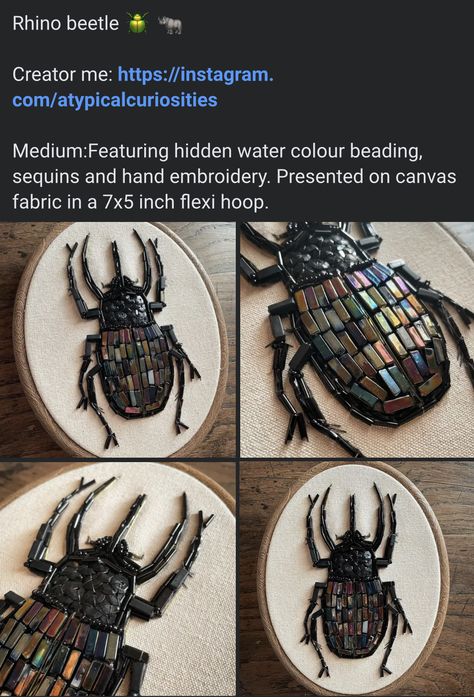 Insect Embroidery Patterns, Embroidery Bugs, Beetle Embroidery, Beaded Beetle, Bug Embroidery, Beaded Insects, Bugs Embroidery, Bug Art, Hand Embroidery Projects