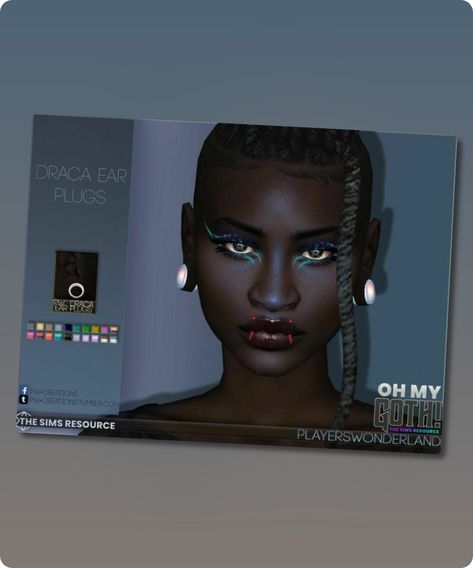 Sims 4 Oh My Goth – Draca Ear Plugs Part of the Oh My Goth! collaboration on TSR. A new set of open ear plugs. 20 swatches included Teen-elder Revision: 3 Filesize: 398 KB Recoloring Allowed: Yes – Do not include mesh Polycount LOD 0 (highest): 1280 Polycount LOD 1: 897 Polycount LOD 2: 680Continue reading "OH MY Goth – Draca EAR Plugs By Playerswonderland" #sims #elder #accessories #goth #adult #sims4 Sims 4 Ear Plugs, Sims 4 Gauges, Sims 4 Gauge Cc, Ear Guages, Sims 4 Cc Goth, Cc Skin, Gold Gauges, Accessories Goth, Sims 4 Cc Download