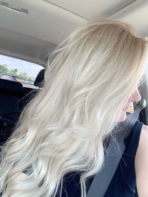 Blonde hair 12A Wella toner White Blonde Hair With Extensions, Healthy Platinum Blonde Hair, Platinum Beach Blonde Hair, Long Ice Blonde Hair, Blonde Hair With Toner, White Blonde Hair Highlights, Ashy Toner For Blonde Hair, Bright White Blonde Hair, Really Light Blonde Hair