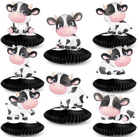 PRICES MAY VARY. Packaging includes: you will get 8 pieces of cow party honeycomb centerpieces, enough quantity and styles to help you create a fun party, making you immersed and pleasant in the party atmosphere Quality material: the cow print centerpiece is made of quality card paper, which is safe and stable to use for a long time; In addition, the cow theme table topper with double-sided printed patterns is odorless, not easy to fade and break, so that you can use it with confidence Easy to a Cow Centerpieces, Cow Print Cakes, Cow Print Birthday, Kids Party Centerpieces, Farm Party Decorations, Cowboy Theme Party, Centerpieces For Tables, Barn Party, Plastic Party Plates