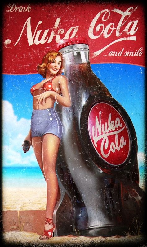 Nuka Cola Poster, Iklan Vintage, Fallout Poster, Fallout Wallpaper, Fallout Nuka Cola, Fallout Posters, Fallout Fan Art, Arte Pin Up, Fallout Concept Art