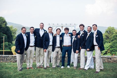 Navy Jacket Khaki Pants Men Wedding, Navy And Khaki Groomsmen, Khaki Groomsmen, Navy Groomsmen, Disney Cruise Wedding, Cruise Wedding, Navy Blue Jacket, Inspirational Photos, Khaki Pants Men