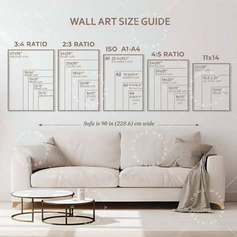 Wall Art Size Guide, Frame Sizes Guide, Poster Size Guide, Print Size Chart, Digital Print Size Guide, Wall Art Ratio Guide, cm inch by HomeWallArtPrintable on Etsy Poster Size Guide, Wall Art Size Guide, Art Size Guide, Horizontal Poster, Exponential Growth, Wall Art Size, Gallery Wall Prints, Vintage Oil Painting, Frame Display