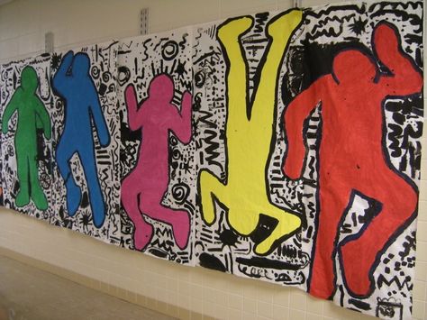 Artolazzi: First day of art! 2015-16 school year. Keith Haring Collaborative Mural! Collaborative Mural, Keith Haring Art, Haring Art, Collaborative Art Projects, Middle School Art Projects, 4th Grade Art, School Murals, 3rd Grade Art, Elementary Art Projects