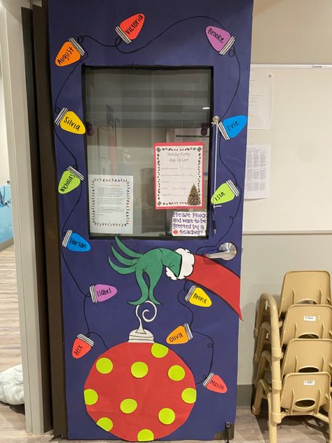 The Grinch Classroom Door, Holiday Classroom Door Decorations, Grinch Classroom Door, Embrace Drawing, Grinch Classroom, Holiday Classroom Doors, Ginger Bread Christmas, Winter Door Decorations Classroom, Grinch Door