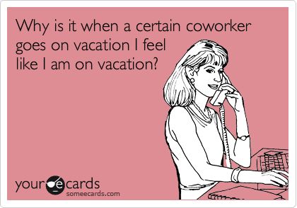 Why is it when a certain person goes on vacation I feel like I am on vacation? // JPA Workplace Humor, Fraggle Rock, Office Humor, Clipuri Video, Work Memes, E Card, Work Humor, Work Quotes, Ecards Funny