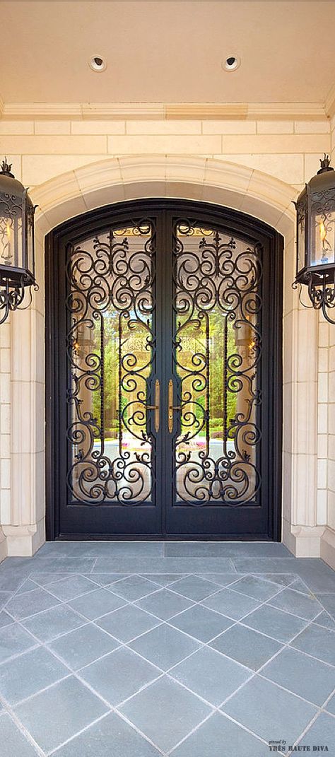 Wrought Iron Front Door, Front Door Interior, Iron Front Door, Iron Entry Doors, Iron Door Design, Iron Gate Design, Double Front Doors, Door Entryway, Wrought Iron Doors