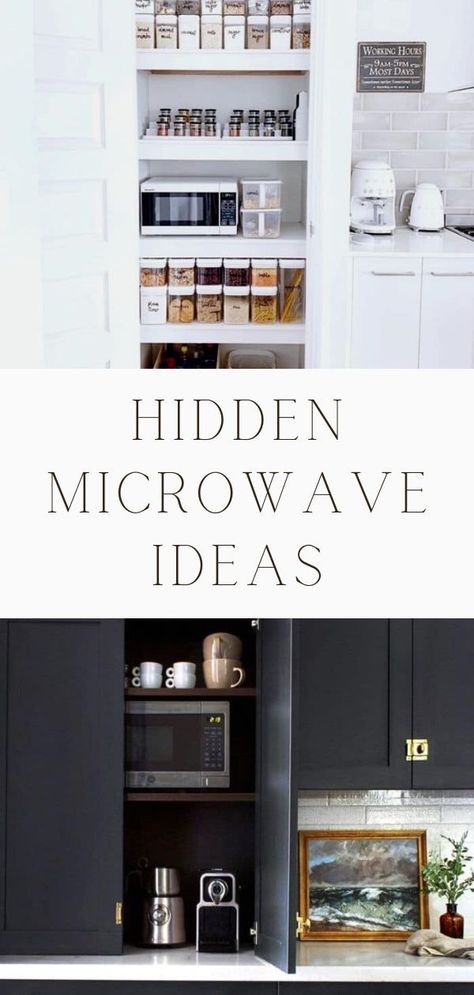 Hidden microwaves might peak your interest if it's something you've never considered for your kitchen. We want to show off great places to hide your microwave. Putting your microwave in your pantry or hiding your microwave in a cabinet are two great solutions. Considering having your microwave built in to a kitchen island is another perfect place to hide a microwave. Microwave In Coffee Bar, Clever Places For Microwave, Microwave In Small Pantry Closet, Where To Place A Microwave In A Kitchen, Ideas Where To Put Microwave In Kitchen, Under Mount Microwave, Best Place To Put Microwave In Kitchen, Where To Put A Microwave In A Small Kitchen, Where To Put Microwave In Kitchen Layout