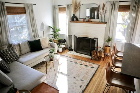 Old Small House Interior, Front Door Opens Into Living Room, Remodeled House, 1930s Living Room, Sofa And Table, 100 Year Old Home, House Makeover, Living Room Photos, Old Home