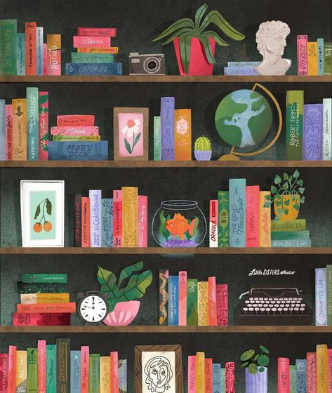 Painted Bookshelves, Bookshelf Art, Doodle Ideas, Library Decor, Phone Background, Aesthetic Painting, Diy Canvas Art Painting, Painting Art Projects, New Wall