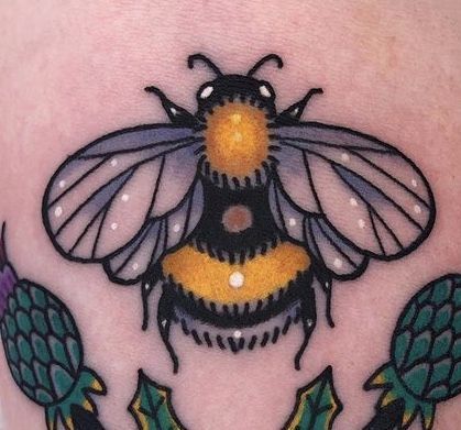 Pin by Lynn Talley on TATTOO IDEAS | Cute tattoos, Traditional tattoo inspiration, Neck tattoo Neotrad Bee Tattoo, Traditional Bugs Tattoo, Traditional Bug Tattoo Old School, Bumble Bee Tattoo Traditional, Bumble Bee Tattoo Color, Bee Knee Tattoos Women, Colorful Bee Tattoo, Bug And Flower Tattoo, Traditional Bumble Bee Tattoo