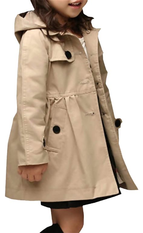 Dress Outerwear, Single Breasted Trench Coat, Girls Dress Coats, Girls Trench Coat, Cropped Outfits, Hood Girls, Trench Coat Dress, Hooded Trench Coat, Girls Outerwear