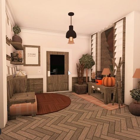 Bloxburg Fall Dining Room, Fall House Aesthetic Bloxburg, Space Fillers In Bloxburg, Bloxburg Entry Room Ideas, Entry Room Bloxburg, Bloxburg Fall Entryway, Entry Way Bloxburg Ideas, Roblox Bloxburg Entryway Ideas, Fall Interior Bloxburg