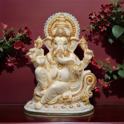 Ganesh Marble Murti, Ganesh Ji Sculpture, White Ganesha Idol, Ganesh Murti Design, Ganpati Murti, Ganpati Idol, Pure White Marble, Ganesha Sculpture, Ganesh Temple