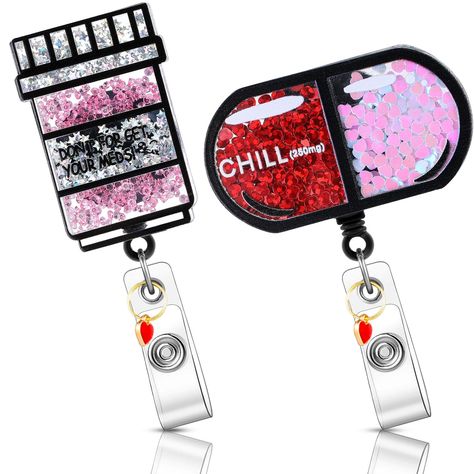 PRICES MAY VARY. Nurse Shaker Badge Holder: the package comes with 2 pieces of nurse retractable badge reels in 2 styles, like pill box badge reel and pill retractable badge reel, glitter and eye catching, which is enough for daily use, replacement and sharing Lovely and Shiny Appearance: these glitter badge reels are designed with a beautiful background, have exquisite and shiny surface, which looks lovely and vibrant, nice for nurses and doctors to use Retractable Design: the nursing badge hol Pill Bottle, Nurse Badge Holders, Pill Bottles, Chill Pill, School Supply Labels, Retractable Badge Holder, Nurse Doctor, Nurse Badge Reel, Retractable Badge Reel