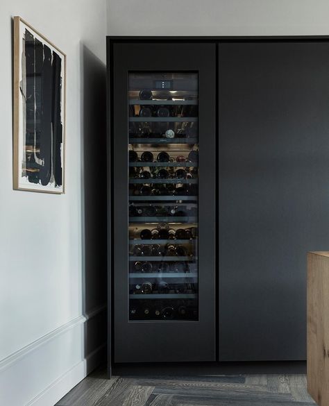 Wine Refrigerator Cabinet Built Ins, Wine Refrigerator Cabinet, Oak Wood Kitchen, Tall Cabinets, Tall Kitchen Cabinets, Built In Refrigerator, Wood Kitchen Island, Cabinet Fronts, Kitchen Solutions