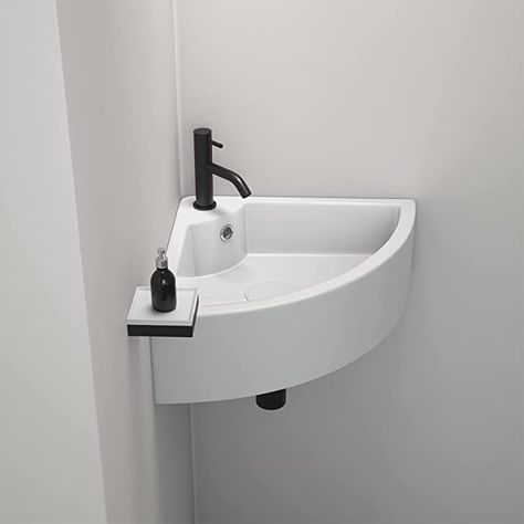 Wc Ideas Downstairs Loo Corner Sink, Small Cloakroom Sink, Mini Sink Bathroom, Corner Wash Basin Ideas, Corner Basin Bathroom, Corner Sink Ideas, Small Corner Sink, Corner Wash Basin, Mini Wc