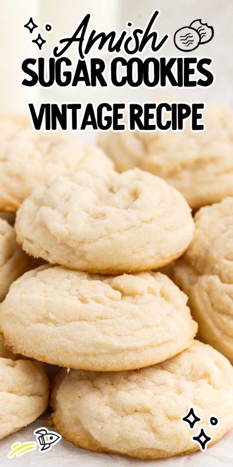 Our buttery soft Amish sugar cookies are a vintage recipe that you will be glad you discovered once you take a bite. Soft Cake Like Sugar Cookies, Amish Sugar Cakes, Soft Drop Cookies, Drop Sugar Cookies Easy, Sugar Cakes Old Fashioned, Old Fashion Sugar Cookie Recipe, Amish Sugar Cookies Taste Of Home, Drop Sugar Cookies Soft, Vintage Sugar Cookies