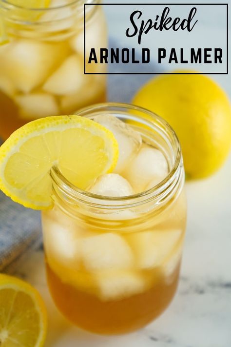 The spiked Arnold Palmer is about to make your day a whole lot better. This refreshing Arnold Palmer with alcohol is a delicious blend of lemonade, sweet iced tea and whiskey or bourbon. Make a single glass to enjoy on a hot day or fill a pitcher and serve a crowd. This tasty cocktail is so easy to make you'll want to enjoy one every hot summer evening. Click to get the recipe for this classic Arnold Palmer with a twist. #arnoldpalmer #whiskeycocktail #bourboncocktail #summercocktails Arnold Palmer Cocktail, Spiked Arnold Palmer, Arnold Palmer Drink, Summertime Cocktail, Happy Gilmore, Iced Tea Lemonade, Twisted Tea, Perfect Summer Drink, Cocktail Serving